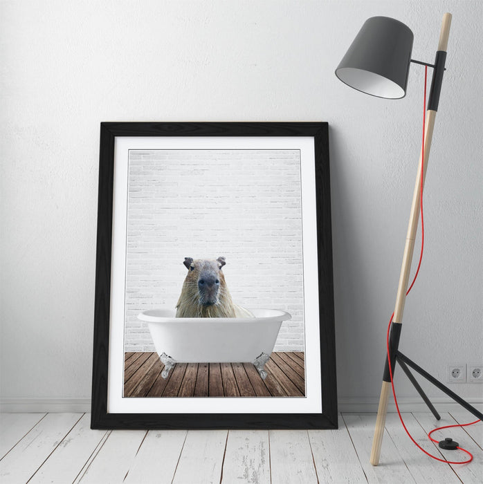CAPYBARA IN BATHTUB -QUIRKY ART FRAMED POSTER PICTURE PRINT BATHROOM ARTWORK