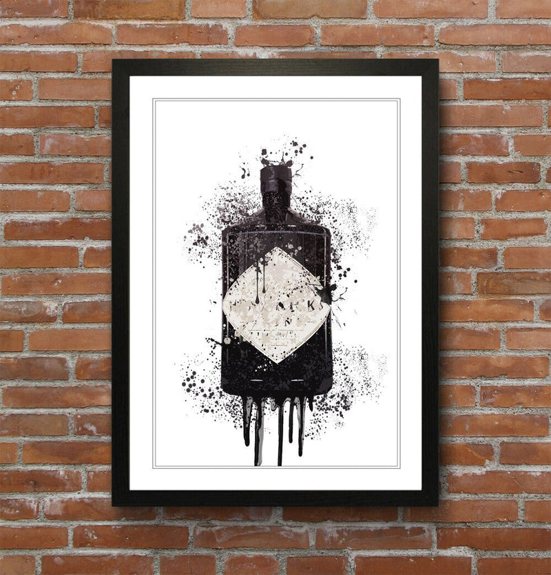 Gin Bottle Splash Art - Hendrix Framed Wall Art With Woodgrain Frame