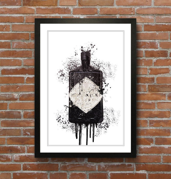 Gin Bottle Splash Art - Hendrix Framed Wall Art With Woodgrain Frame