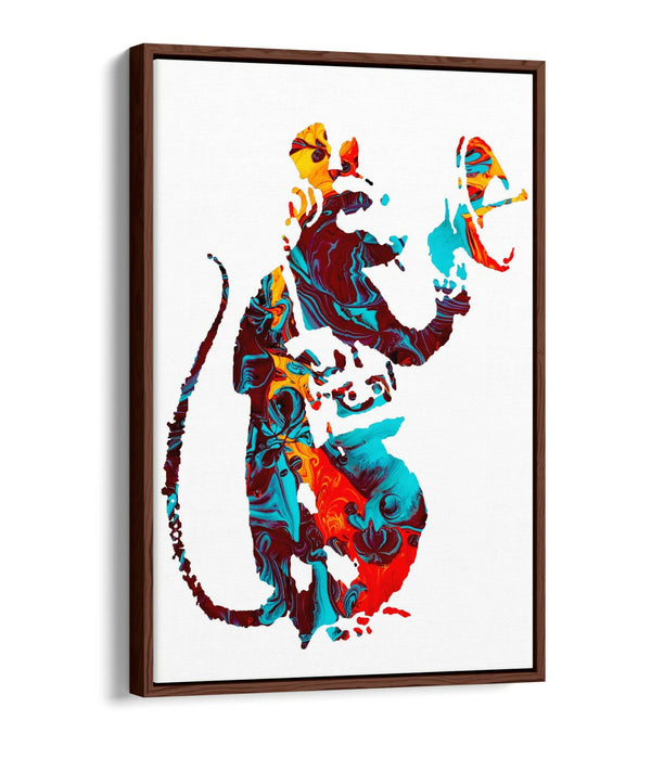 BANKSY, RADAR RAT MULTI COLOUR MARBLE ART -FLOAT EFFECT CANVAS WALL ART PRINT