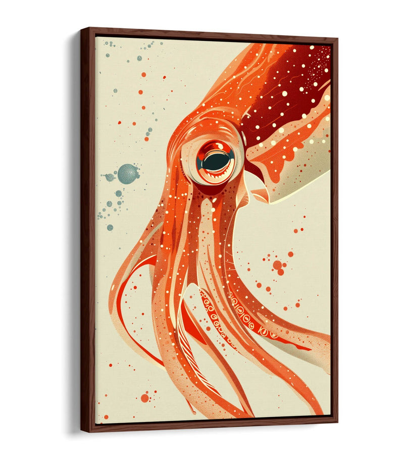 Orange Squid Canvas | Contemporary Decor Float Effect Frame - Handmade UK Art