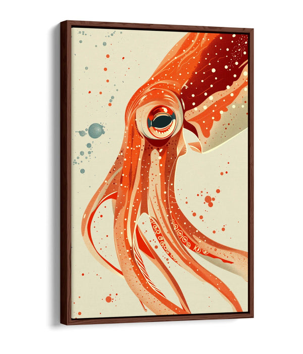 Orange Squid Canvas | Contemporary Decor Float Effect Frame - Handmade UK Art