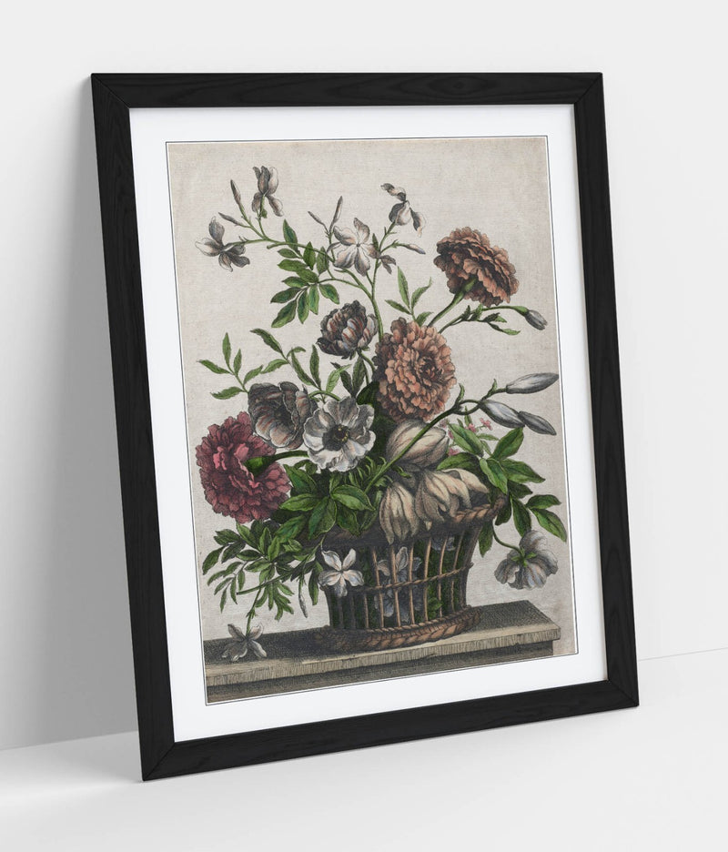 Framed Wall Art - Jean Baptiste Monnoyer Marigold Flower Print With Woodgrain Frame