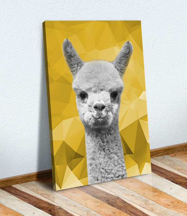 Canvas Wall Art – Alpaca Geometric Print With Mustard Yellow & Black White Decor