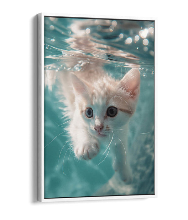 Kitten Canvas Art - Cute Underwater Animal Print | Float Effect Canvas Wall Decor