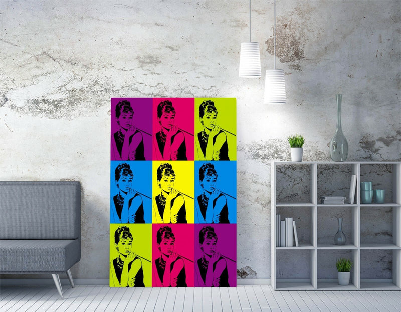Canvas Wall Art - Audrey Hepburn Pop Art Framed Canvas Print | Vibrant Decor