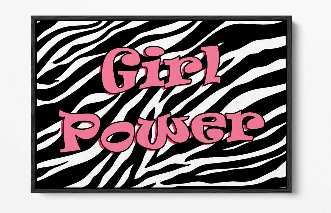 "GIRL POWER" FUNKY Y2K FEMINIST QUOTE ZEBRA -FLOAT EFFECT CANVAS WALL ART PRINT