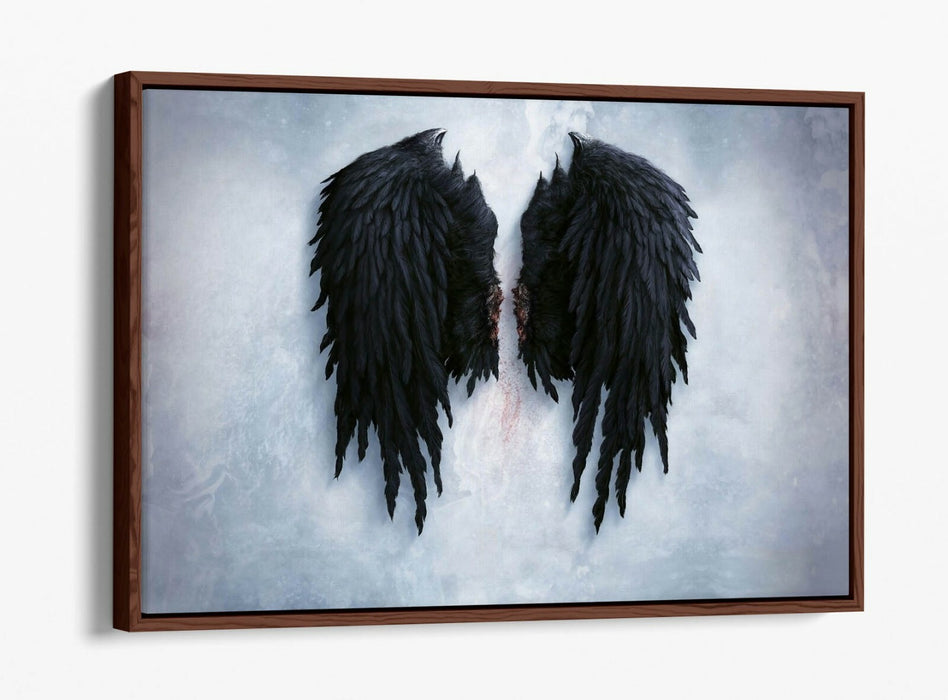 Angel Wings Canvas | Broken Fallen Black Wings Float Effect Wall Art