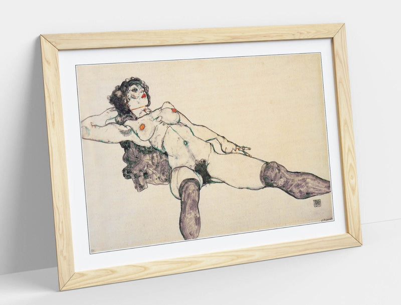 Framed Art Poster - Egon Schiele Lying Female Nude Artwork | Handmade UK Frame