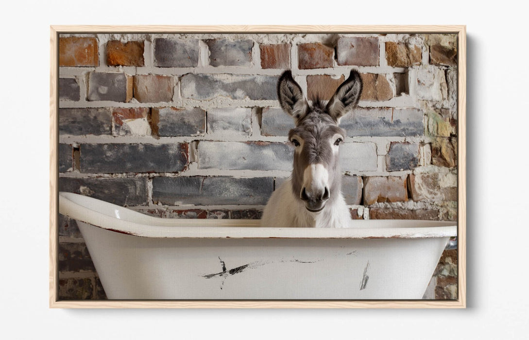 Canvas Art Print – Donkey Bathtub Wall Art With Float Effect Frame, Handmade UK