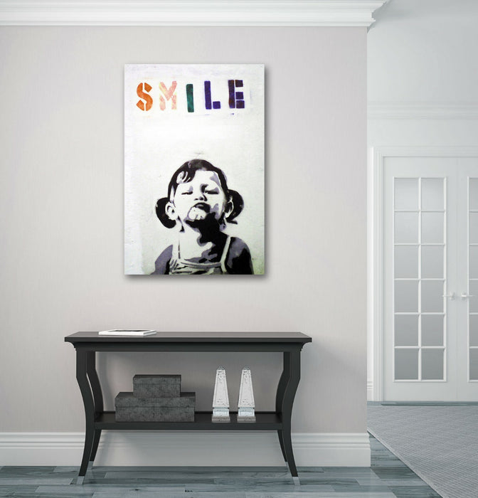 BANKSY CANVAS STREET WALL ART PRINT ARTWORK - PREMIUM VARNISHED SMILE