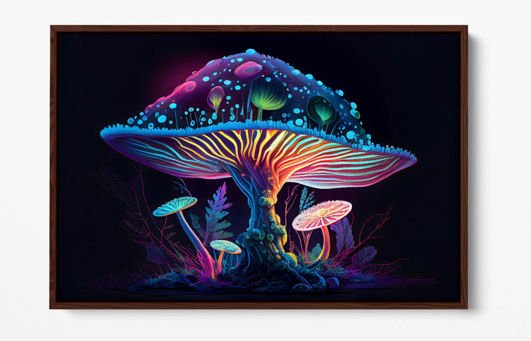 Canvas Wall Art – Rainbow Glowing Mushroom Print | Float Effect Canvas Home Decor
