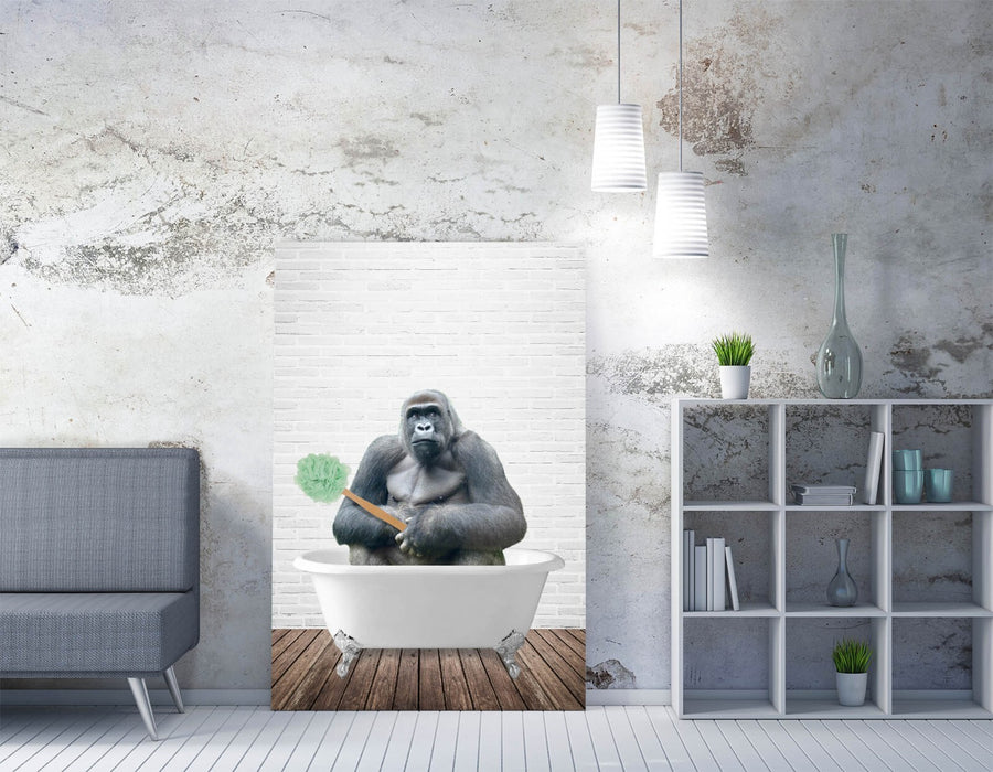 FUNNY GORILLA IN BATHTUB -CANVAS WALL ART PRINT ARTWORK ANIMAL FRAMED BATHROOM