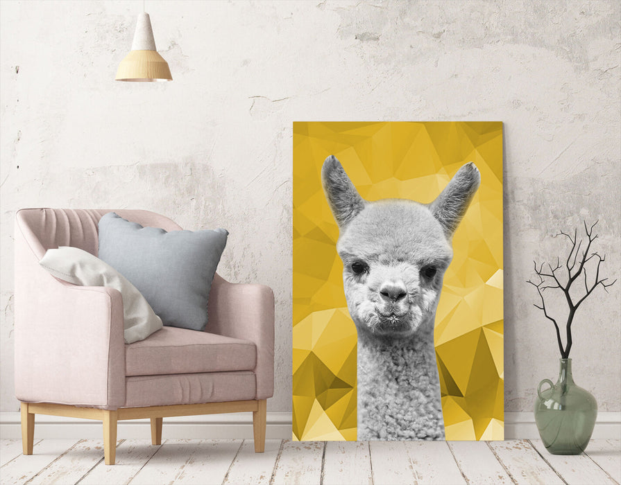 Canvas Wall Art – Alpaca Geometric Print With Mustard Yellow & Black White Decor