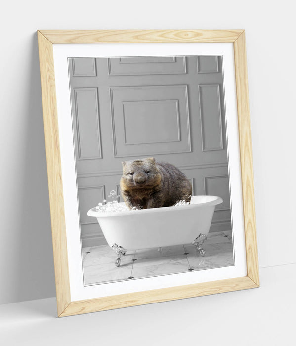WOMBAT IN BATH PANEL WALL -ART FRAMED POSTER PICTURE PRINT BATHROOM ARTWORK