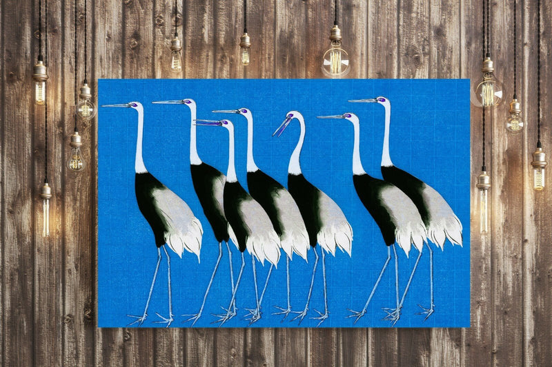 Blue Canvas Wall Art – Handmade Japanese Crane Painting on Archival Grade Canvas