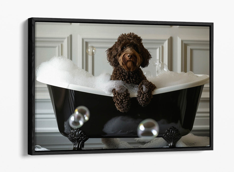 Labradoodle Canvas Art – Chocolate Dog Float Effect Print | Handmade UK