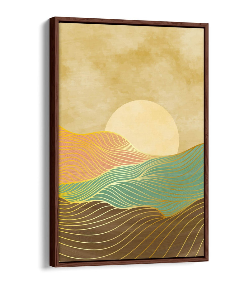 Canvas Wall Art – Abstract Multi Color Mountains Sunset Float Effect Frame