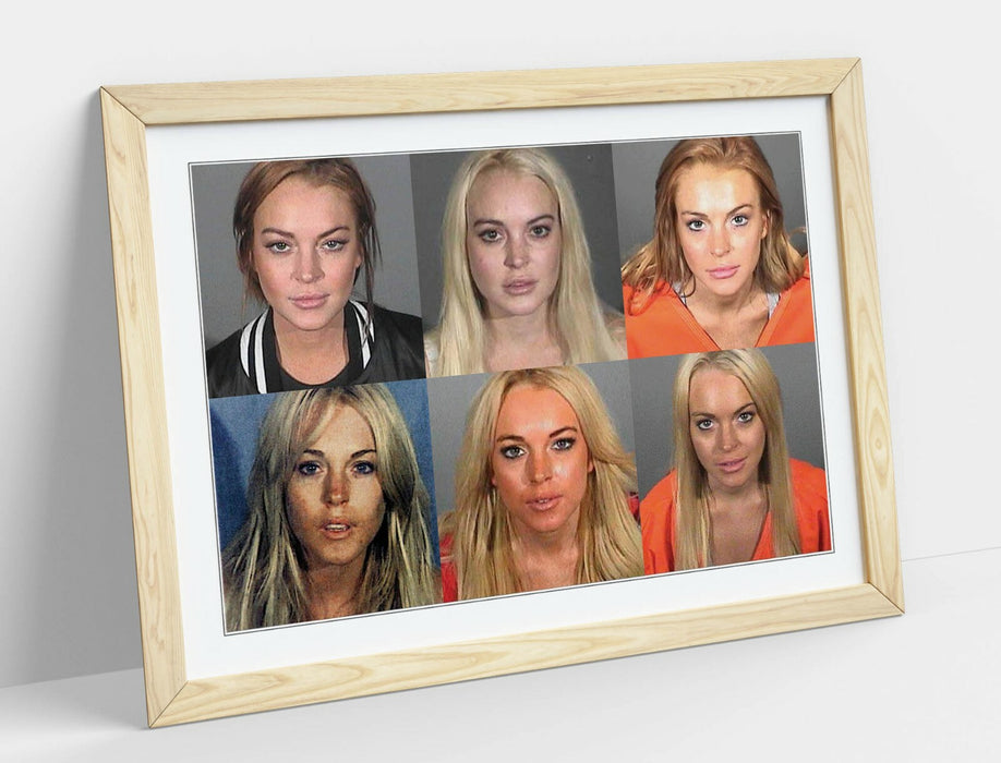 LINDSEY LOHAN MUGSHOTS -ART FRAMED POSTER PICTURE PRINT ARTWORK- GREY