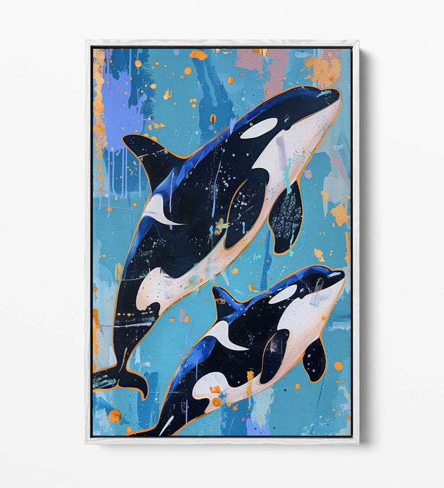 Canvas Wall Art - Floating Blue Orca Print | Handmade MDF Frame, Vibrant Colors