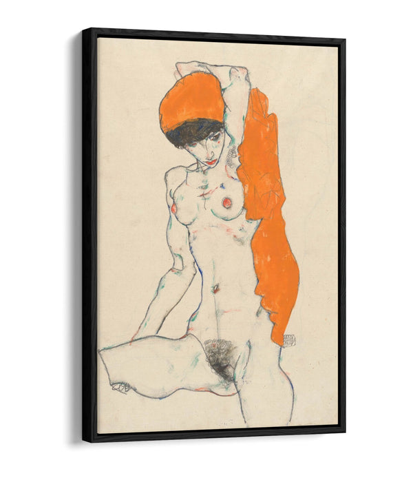 Canvas Wall Art Print – Egon Schiele Orange Drapery Float Effect Premium Canvas