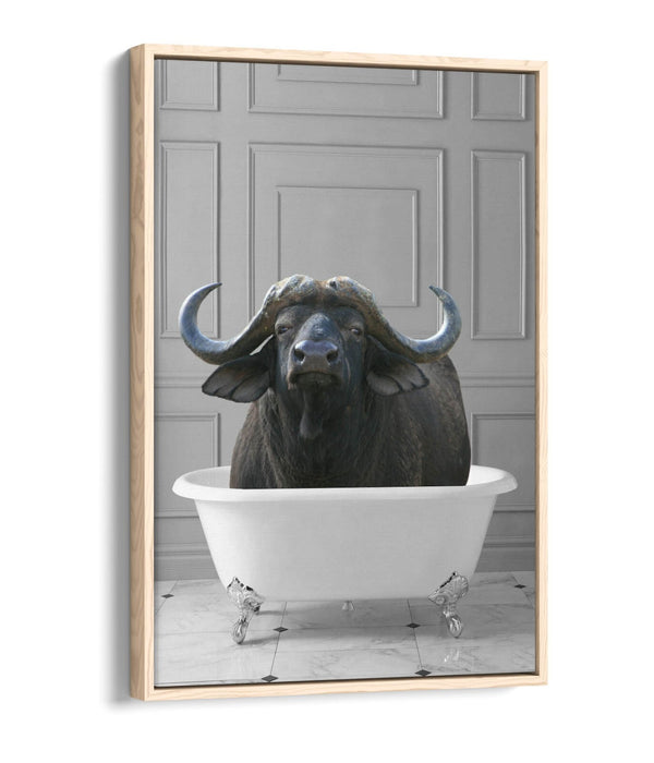WATER BUFFALO IN BATHTUB -QUIRKY BATHROOM FLOAT EFFECT CANVAS WALL ART PRINT
