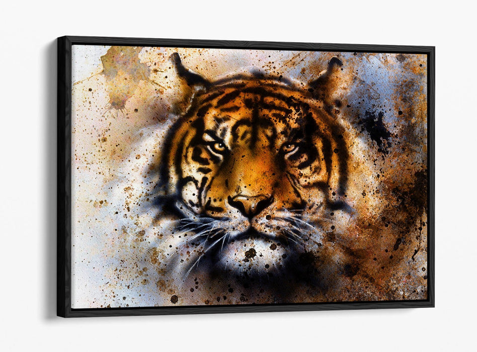 Canvas Wall Art - Tiger Abstract Rusty Background With Float Effect Frame