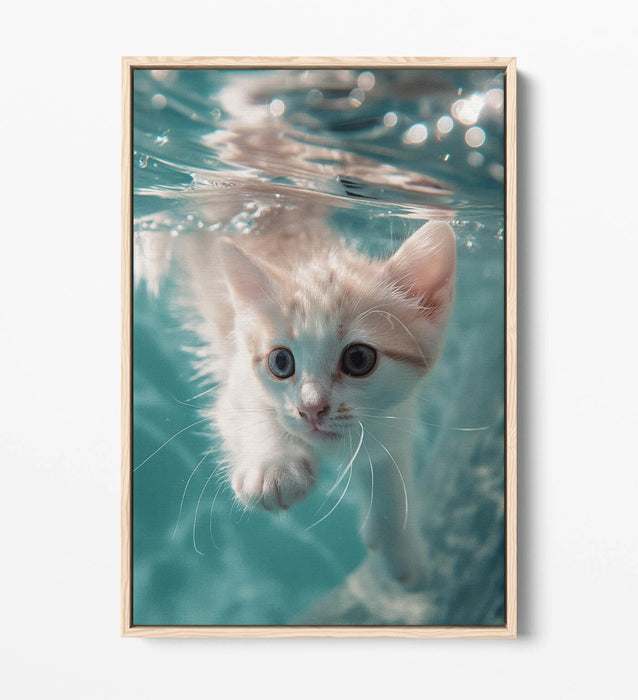Kitten Canvas Art - Cute Underwater Animal Print | Float Effect Canvas Wall Decor