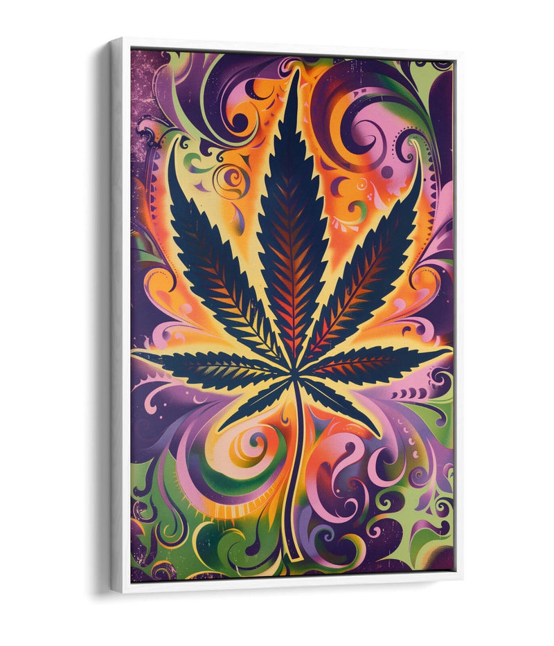 Weed Leaf Canvas Art - Multi Colour Artwork | Float Effect Canvas Print