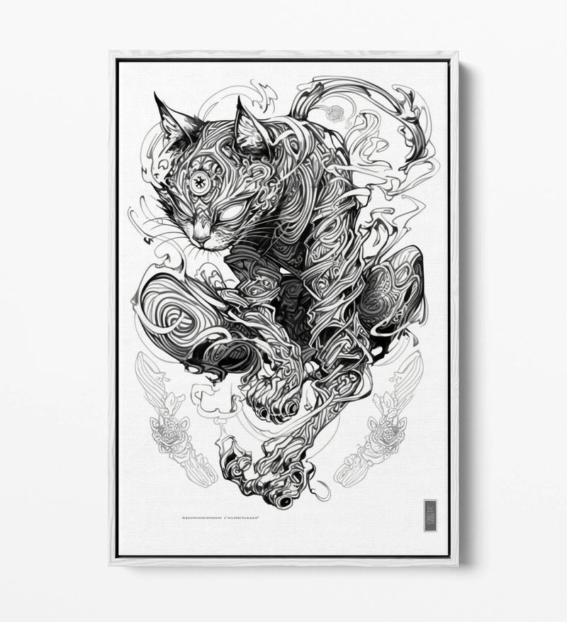 Cat Canvas Wall Art – Black Sketch Line Art Print | Float Effect Canvas, Handmade