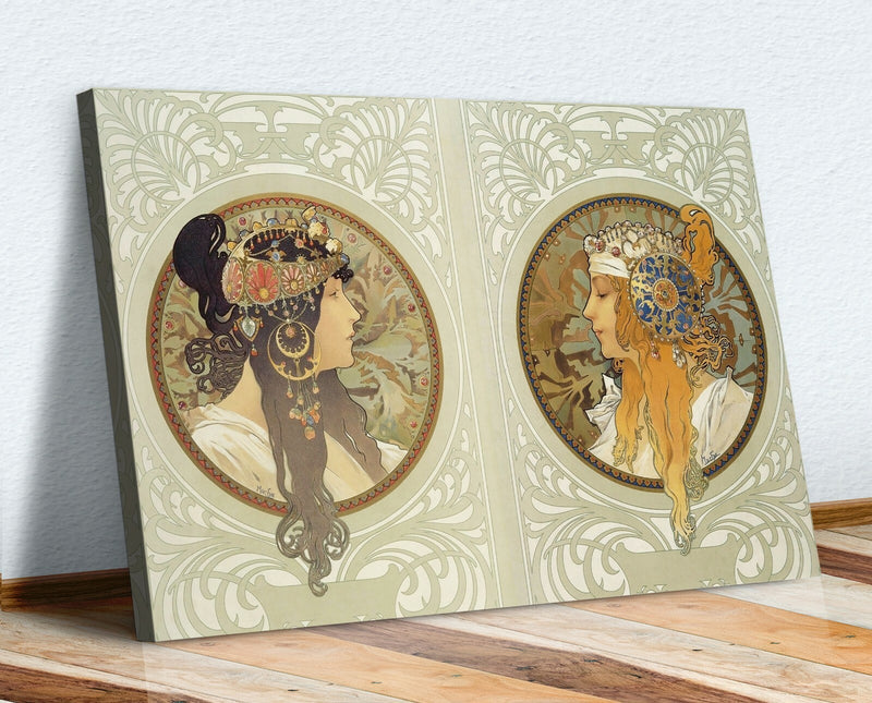 Canvas Wall Art – Mucha Byzantine Heads Blonde Brunette | Handmade Canvas Art Prints