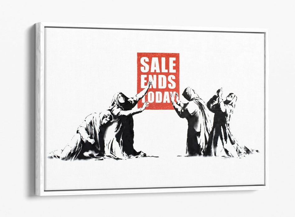 BANKSY SALE ENDS -FLOAT EFFECT CANVAS WALL ART PIC PRINT- RED BLACK & WHITE