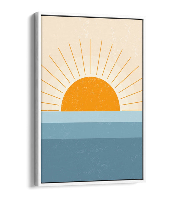 Canvas Wall Art - Orange Sunset Print Over Blue Sea | Float Effect Minimalist Decor