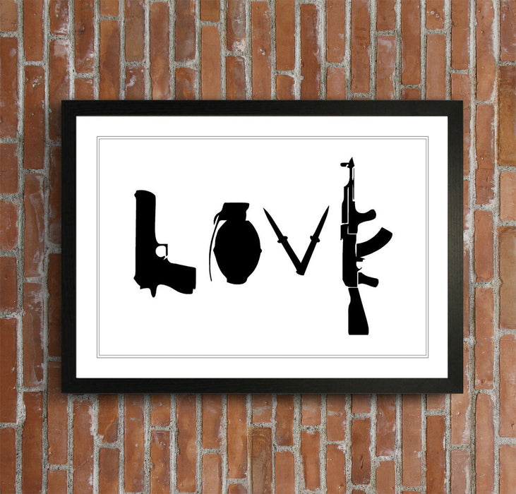 BANKSY LOVE WEAPONS GUNS GRAFFITI CANVAS WALL ART PRINT ARTWORK DEEP FRAMED