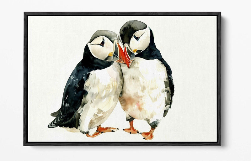 Puffins Canvas Art – Cute Animal Artwork Float Effect Canvas Wall Decor