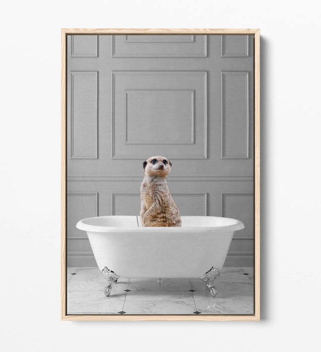 MEERKAT IN BATHTUB -QUIRKY BATHROOM FLOAT EFFECT CANVAS WALL ART FUNNY PRINT
