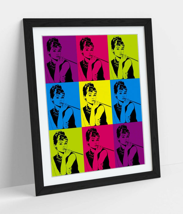 AUDREY HEPBURN COLOURFUL POP ART -FRAMED WALL ART PICTURE PRINT
