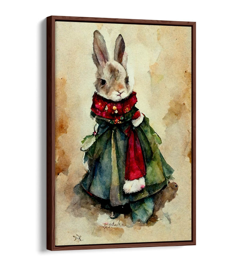 Canvas Wall Art - Watercolour Victorian Rabbit Print With Float Effect Frame