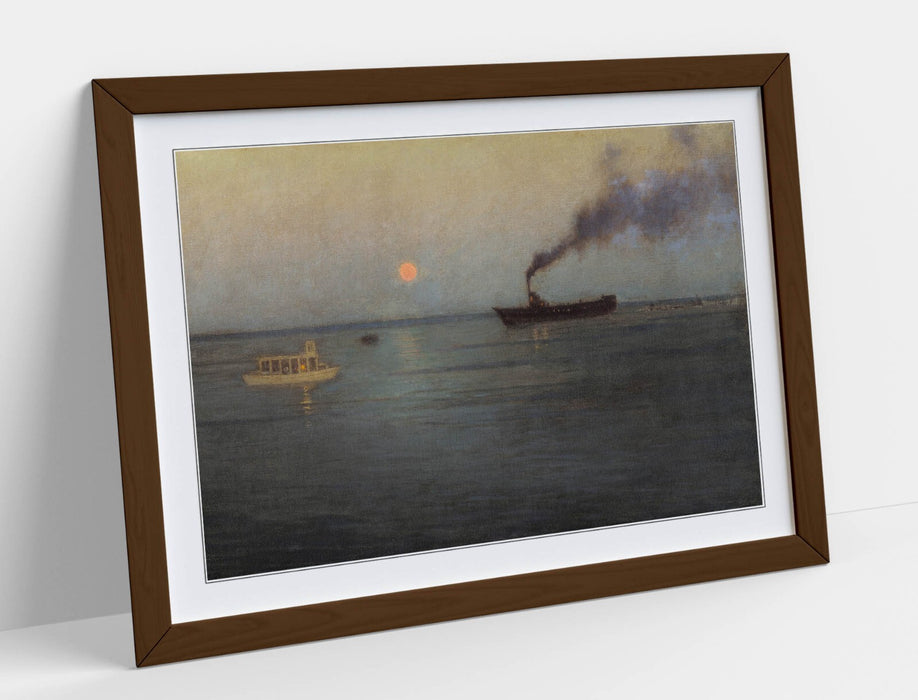 Framed Art Poster - L. Birge Harrison Rosy Moon Charleston Harbor Print UK