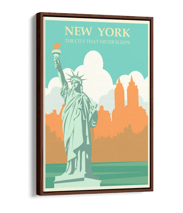 Statue Of Liberty Poster – Retro Travel Art Canvas Wall Art With Float Effect