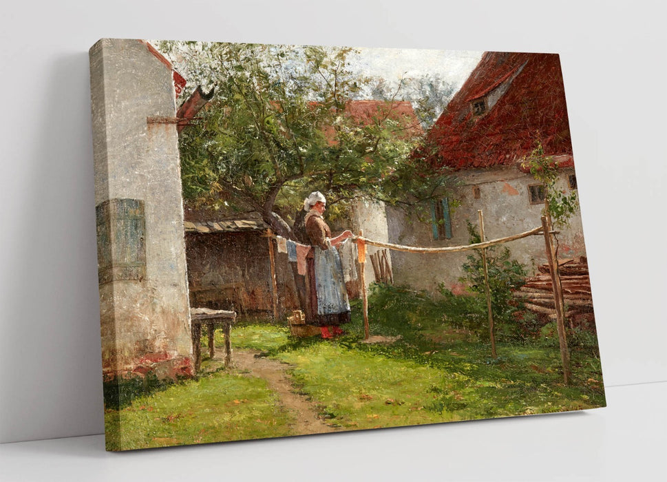 Canvas Wall Art – John Ottis Adams Wash Day Bavaria | Handmade Premium Varnish Finish