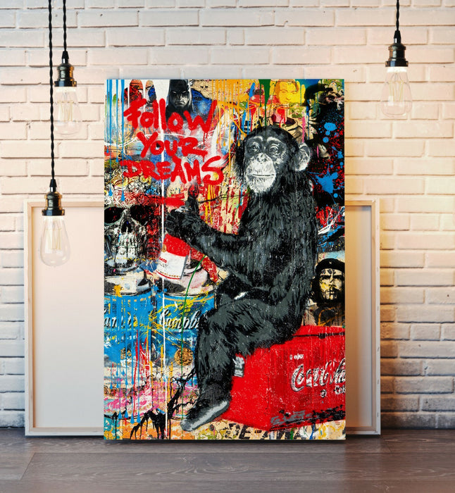 GRAFFITI FOLLOW YOUR DREAMS CANVAS WALL ART PRINT ARTWORK BRAINWASH BANKSY STYLE