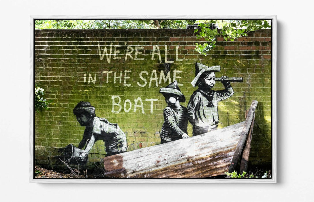 BANKSY, WE'RE ALL IN THE SAME BOAT -FLOAT EFFECT CANVAS WALL ART PRINT