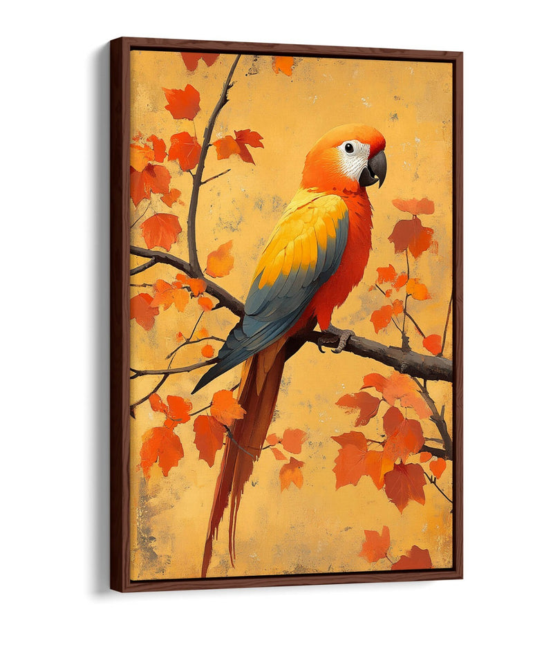 Canvas Wall Art – Orange Parrot On Autumn Tree | Float Effect, Handmade Print
