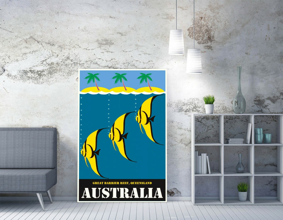 VINTAGE RETRO AUSTRALIA TRAVEL POSTER -CANVAS WALL ART PICTURE PRINT- YELLOW