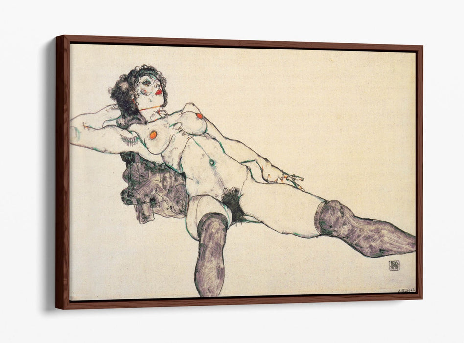 Canvas Wall Art - Egon Schiele Lying Female Nude | Float Effect Canvas Print