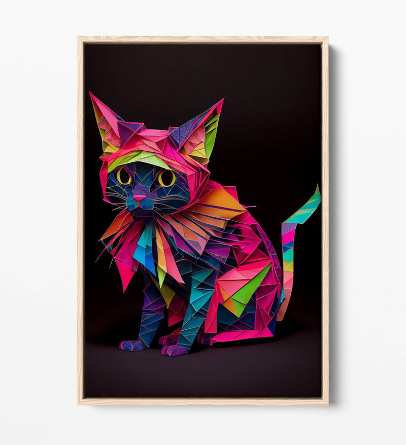 Origami Cat Canvas - Multi Colour Float Effect Premium Wall Art Print