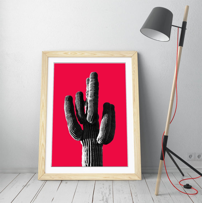 TRENDY B&W CACTUS POP ART RED -ART FRAMED POSTER PICTURE PRINT ARTWORK