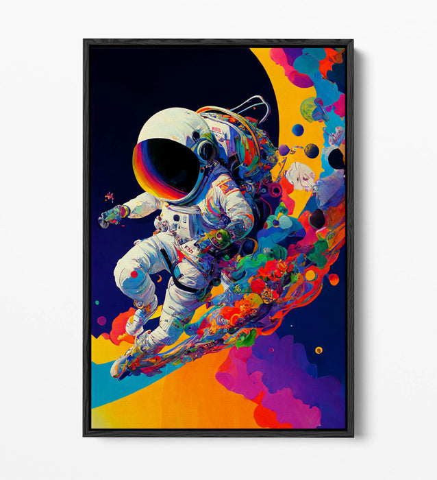 Astronaut Canvas Art – Multicolour Abstract Space Wall Decor | Float Effect Frame