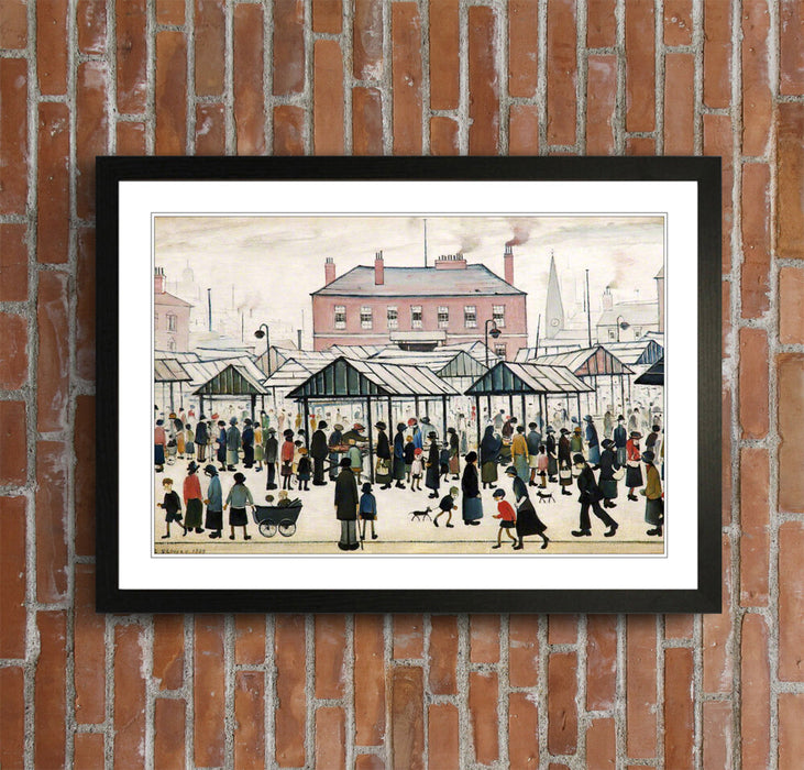 Market Scene Northern FRAMED WALL ART PRINT PAINTING Artwork LS Lowry Style
